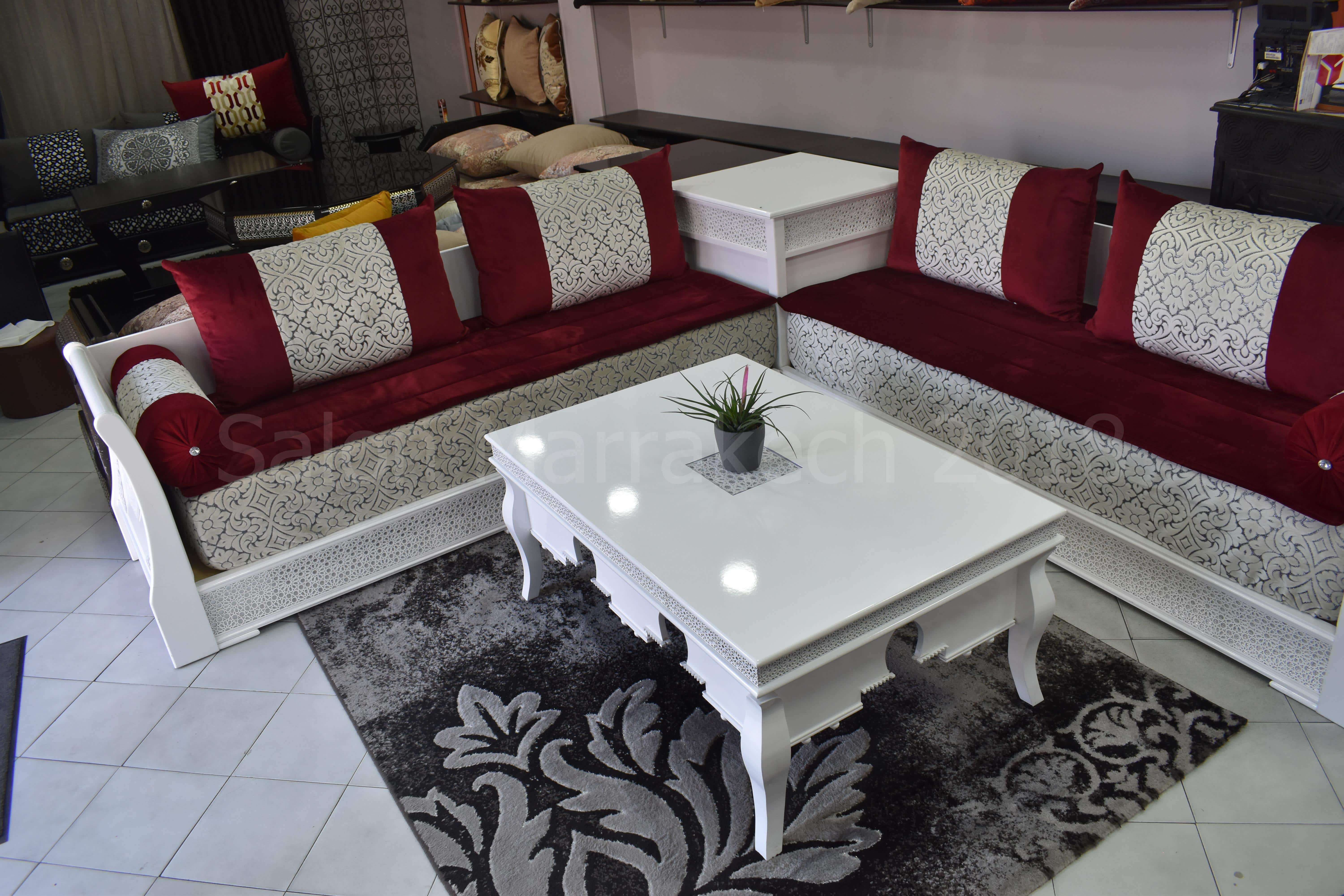 salon marocain Saphir blanc - Salon Marocain Moderne sur mesure