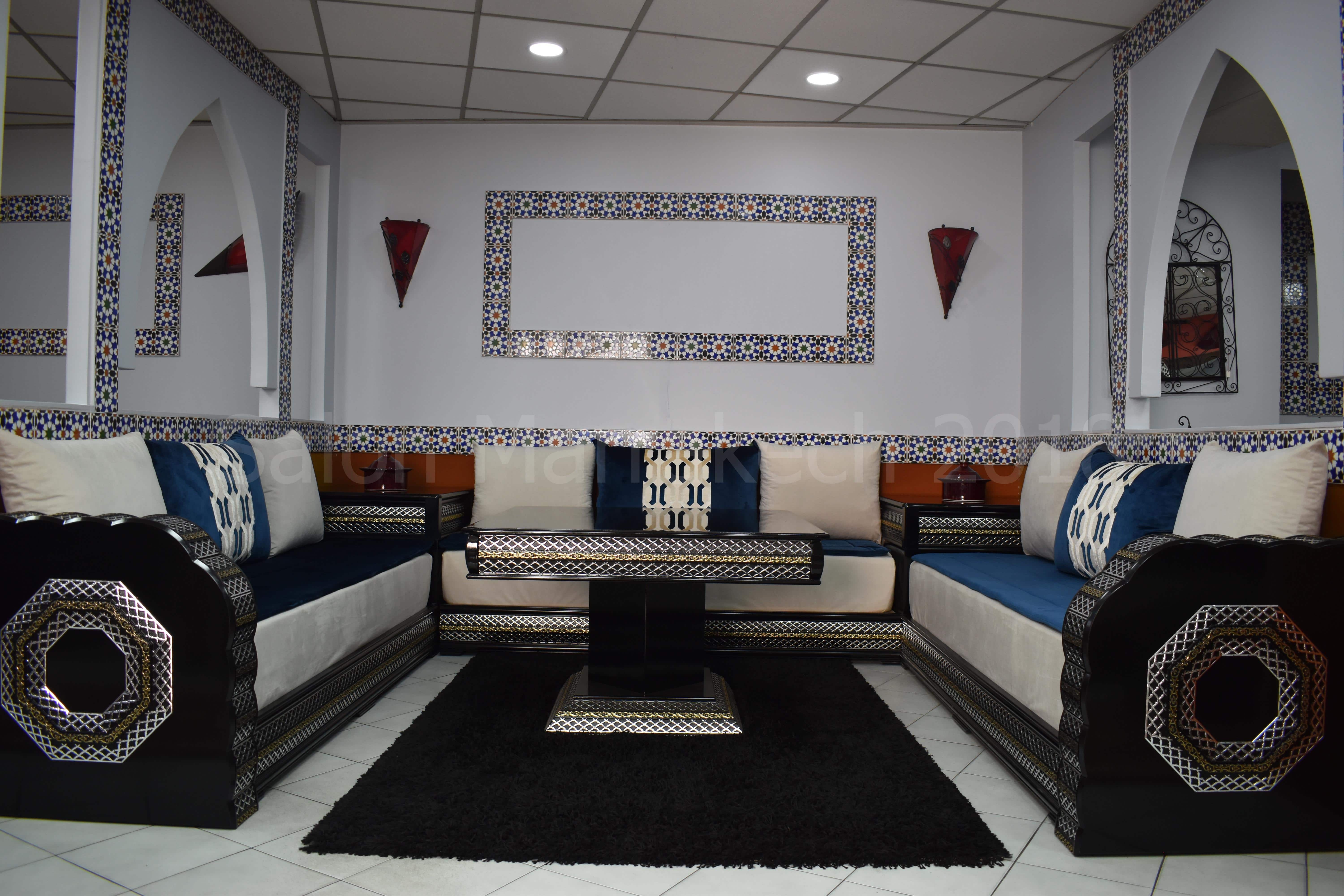 Salon marocain blanc: vente salon oriental blanc et noir pas cher